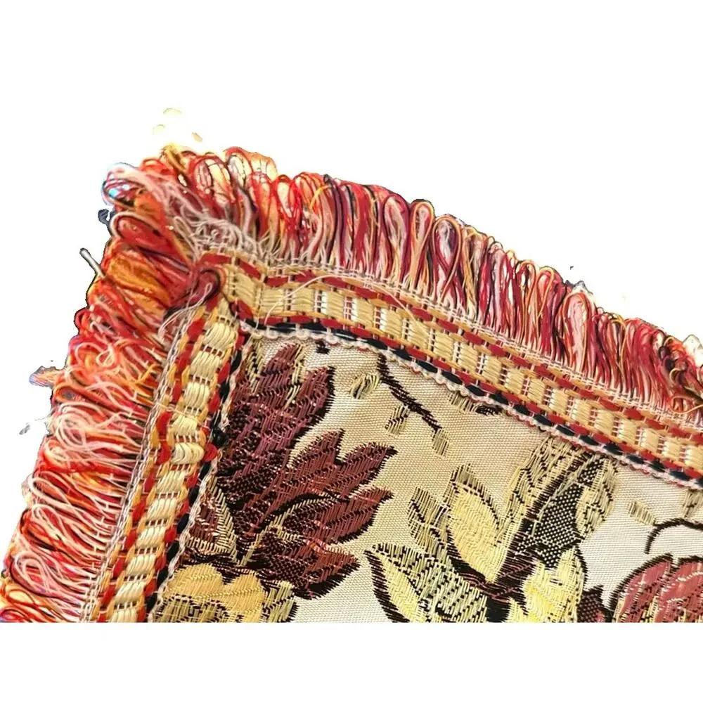 Vintage MCM Damask Fringed Tablecloth Floral Reversible Satin silk Registado AVA